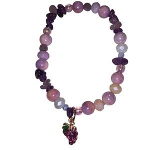 Purple Beaded Bracelet with Grape Charm Jewelry for Women, Cute Fashion